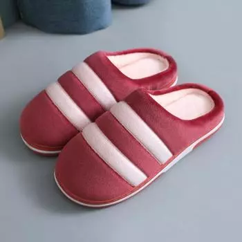 Модные мужские и женские новые хлопковые тапочки нескользящие бытовые теплые пары плюс бархатные осенние и зимние домашние тапочки из хлопка 36-37(fit 35-36) красный