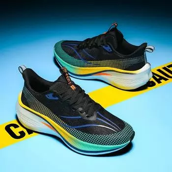 Модные мужские и женские спортивные кроссовки для бега повседневные дышащие сетчатые поверхности карбоновая пластина поддержка износостойкая резиновая подошва 36 чёрный