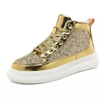 Модные мужские и женские танцевальные ботинки для прогулок, осень-зима, высокие ботинки для скейтбординга на платформе, повседневные кроссовки 36 золотой