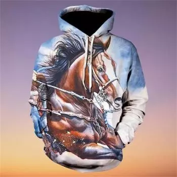 Модные мужские и женские толстовки с капюшоном с 3D-принтом в виде лошади, свитера, забавные мультяшные рубашки с длинным рукавом, уличные теплые толстовки с капюшоном S