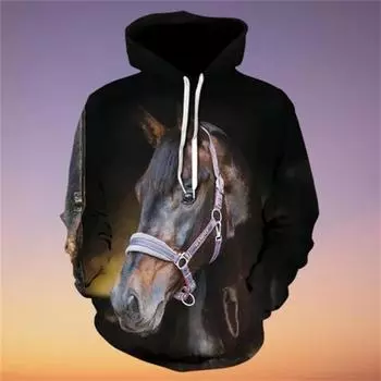 Модные мужские и женские толстовки с капюшоном с 3D-принтом в виде лошади, свитера, забавные мультяшные рубашки с длинным рукавом, уличные теплые толстовки с капюшоном S
