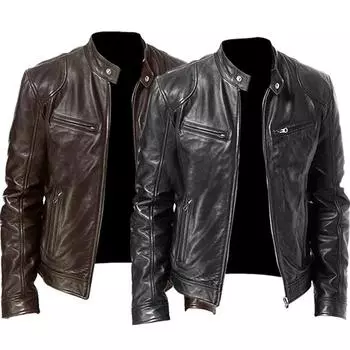 Модные мужские классические повседневные мотоциклетные кожаные куртки, пальто, мужские модные деловые куртки, пальто S коричневый