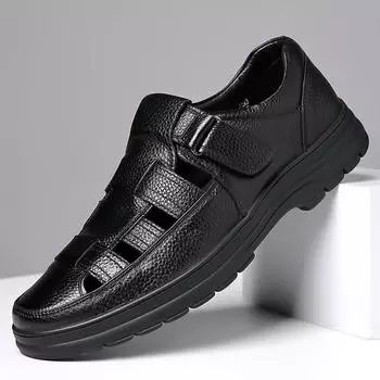 Модные мужские классические повседневные сандалии 2024 года, новые летние дышащие пахучие нескользящие пляжные сандалии с мягкой подошвой для пожилых людей среднего возраста, папы, обувь 38 чёрный