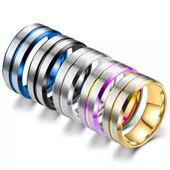 Модные мужские кольца из нержавеющей стали 8 мм, золотого цвета, радужная канавка, скошенный край, обручальное кольцо для мужчин, юбилейные украшения 7
