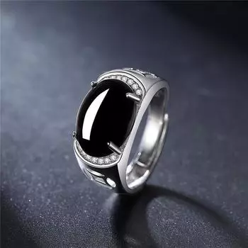 Модные мужские кольца из стерлингового серебра 925 пробы, ретро-полые старинные монеты, этнический стиль, черное агатовое кольцо, мужские ювелирные изделия resizable