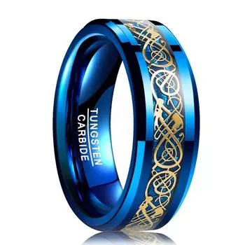 Модные мужские кольца золотого цвета из титановой стали с кельтским драконом, инкрустация синими кольцами из углеродного волокна для мужчин, свадебные украшения, Прямая доставка 6