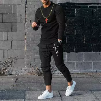 Модные мужские комплекты из двух предметов, футболки с графическим принтом и узкие брюки, костюмы для мужчин 2023 года, одежда для весны и осени, повседневная уличная одежда M