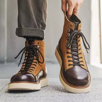 Модные мужские ковбойские рабочие ботинки оригинальные кожаные ботинки для улицы пустынные ботильоны дизайнерские крутые ботинки для мотоциклистов на платформе 240 коричневый