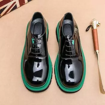 Модные мужские кожаные ботинки весна-осень на платформе, модные глянцевые ботильоны, деловые повседневные мужские туфли на шнуровке, массивные рабочие туфли 38