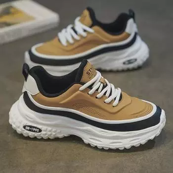 «Модные мужские кожаные кроссовки 2024 года — красочная повседневная обувь на толстой подошве для осени/зимы» 44 красный