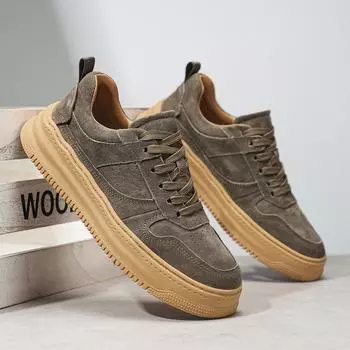 Модные мужские кожаные кроссовки для отдыха на природе, модные туфли на платформе, повседневные туфли на плоской подошве из кожи, весна-осень, мужские кроссовки 38 жёлтый