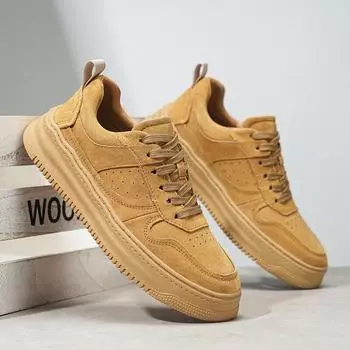 Модные мужские кожаные кроссовки для отдыха на природе, модные туфли на платформе, повседневные туфли на плоской подошве из кожи, весна-осень, мужские кроссовки 38 жёлтый