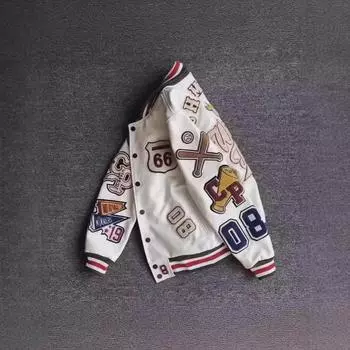 Модные мужские кожаные куртки 2024 года: Коллекция осень/зима с изысканной вышивкой, готова к отправке XL чёрный