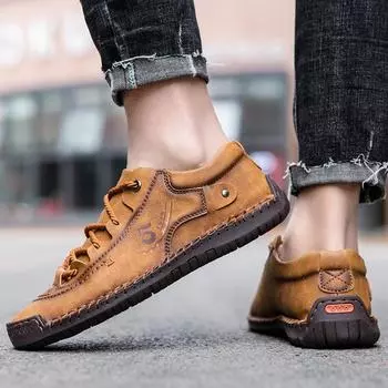 Модные мужские кожаные мокасины ручной работы большого размера для вождения на весну и осень 39 хаки