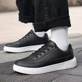 Модные мужские кожаные повседневные туфли на шнуровке весна-осень легкие удобные туфли на платформе мокасины мужские британские туфли на плоской подошве кроссовки 36 чёрный