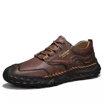 Модные мужские кожаные повседневные туфли ручной работы дышащие туфли мягкие низкие рабочие туфли 39 темно-коричневого