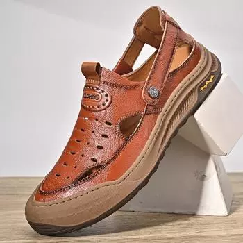 Модные мужские кожаные сандалии летняя мужская обувь пляжные сандалии удобные повседневные кроссовки для отдыха на открытом воздухе 39 чёрный