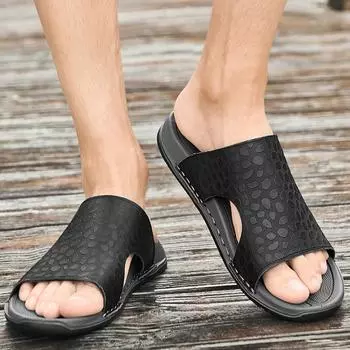Модные мужские кожаные сандалии, мягкие летние туфли, дышащие мужские тапочки, удобные мужские полускользящие шлепанцы для отдыха, удобные туфли на плоской подошве 38 чёрный