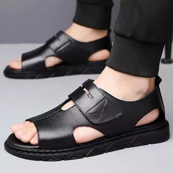 Модные мужские кожаные сандалии, повседневная обувь для мужчин, высококачественные мужские сандалии, летние мужские кроссовки для прогулок на открытом воздухе, дышащие мужские сандалии 38 коричневый