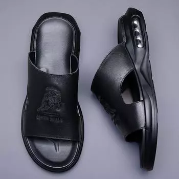 Модные мужские кожаные тапочки, летние повседневные сандалии 2024 года, модная винтажная мужская обувь, высокое качество, мягкие, удобные, повседневные туфли на плоской подошве, пляжные мужские тапочки 38 белый