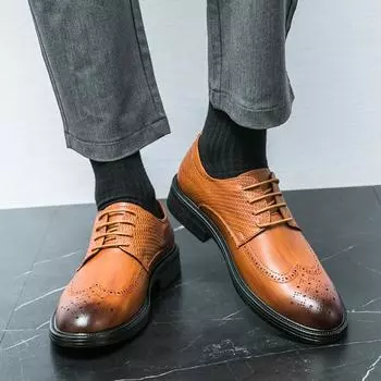 Модные мужские кожаные туфли-броги с острым носком Модная мужская обувь в стиле джентльмена для свадеб, вечеринок, отдыха на природе, деловых прогулок 38 коричневый