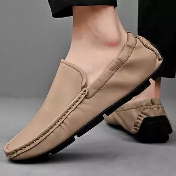 Модные мужские кожаные туфли для пожилых людей, повседневные 2024, мягкие мужские мокасины ручной работы, дышащие, мягкие, без застежек, легкие мужские туфли-лодочки 38 чёрный