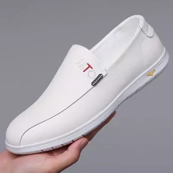 Модные мужские кожаные туфли для вождения на весну и осень, новые дизайнерские повседневные мужские мокасины с мягкой подошвой, модные легкие белые туфли для мужчин 38
