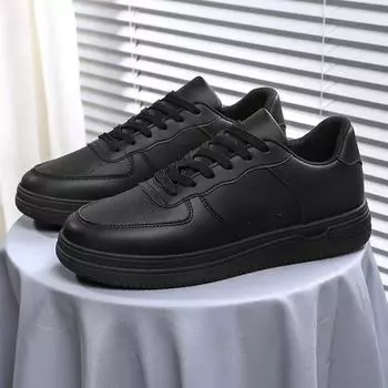 Модные мужские кожаные туфли на плоской подошве, классические черные спортивные туфли, обувь для скейтбординга, прогулочные белые кроссовки для отдыха и бега 39 чёрный