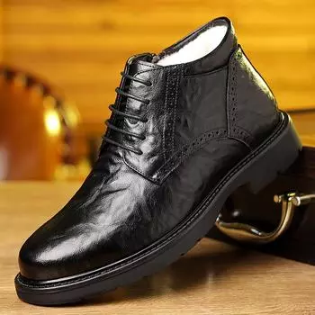 Модные мужские кожаные туфли на шнуровке, деловые хлопковые туфли, зимние высокие, плюс бархат, чтобы согреться, пожилые, формальные мужские кожаные туфли 38