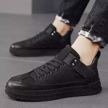 Модные мужские кожаные туфли на шнуровке весна осень новые повседневные мужские туфли для отдыха на открытом воздухе простые деловые кожаные туфли на мягкой подошве обувь для мужчин 7 чёрный