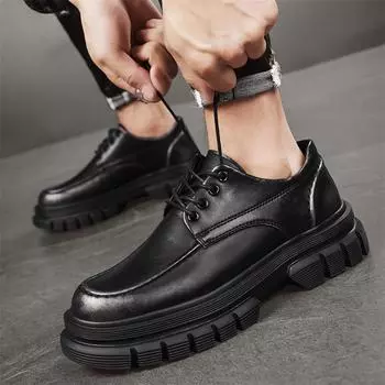 Модные мужские кожаные туфли на толстой подошве, повседневные туфли на шнуровке 39 коричневый