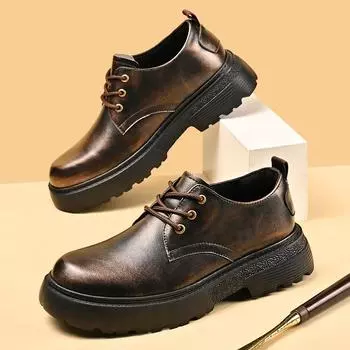 Модные мужские кожаные туфли на толстой подошве 39 коричневый