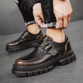 Модные мужские кожаные туфли на толстой подошве 39 коричневый