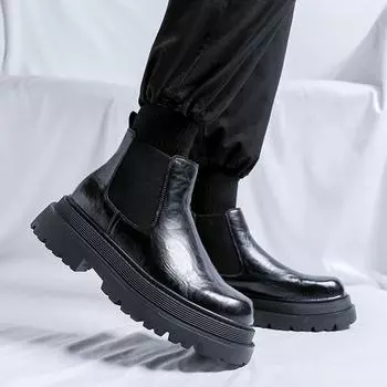 Модные мужские кожаные туфли на толстой подошве Модный дизайнерский стиль Для улицы, прогулок, отдыха, бизнеса, вечеринок, офисные мужские черные ботинки 38 чёрный