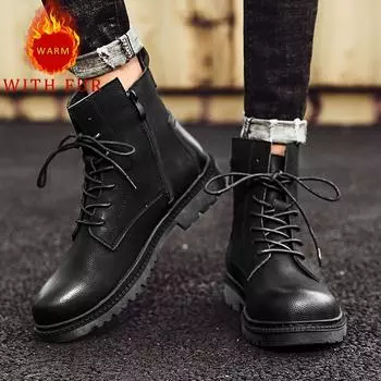 Модные мужские кожаные туфли с круглым носком и высоким берцем. Модный минималистский стиль со шнуровкой. Повседневные мужские ботинки для офиса, вечеринки и отдыха на природе. Осенние и зимние мужские ботинки. 38