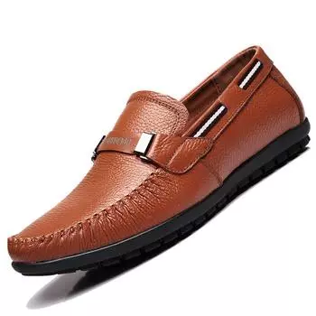 Модные мужские кожаные туфли с мягкой подошвой, нескользящие мокасины, британские повседневные туфли без застежек, простые фирменные кожаные туфли, модные мокасины, туфли в горошек 2024 38 коричневый