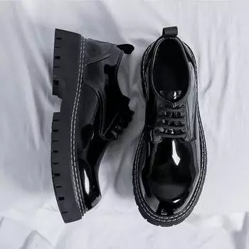 Модные мужские кожаные туфли с толстой подошвой, роскошные брендовые деловые рабочие туфли, высококачественная официальная обувь для улицы, мужские свадебные туфли 38 чёрный