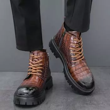 Модные мужские кожаные туфли с толстой подошвой и высоким верхом Модный дизайнерский стиль Свадебные вечеринки Отдых на природе Мотоциклетные ботинки для ходьбы 38 коричневый