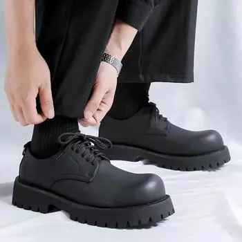 Модные мужские кожаные туфли Толстая подошва Износостойкие толстые подошвы Деловая обувь Мужские формальные оксфорды Туфли мужская обувь 6.5 чёрный