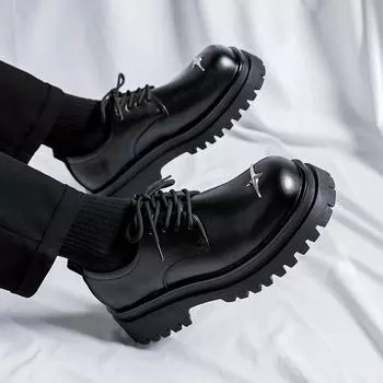 Модные мужские кожаные туфли в британском стиле, повседневные туфли на толстой подошве, мужские туфли-лоферы для мужчин, деловые туфли для свиданий, формальные туфли для вечеринок 38 чёрный