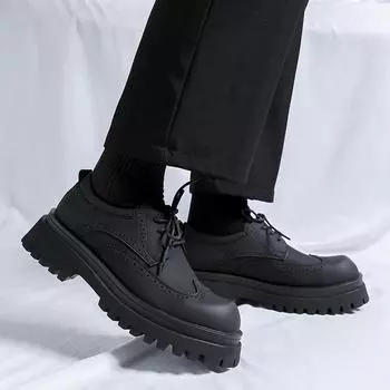 Модные мужские кожаные туфли в британском стиле, классические, черного цвета, универсальный стиль, для отдыха, свадьбы, вечеринки, на толстой подошве, высокие туфли 38 чёрный