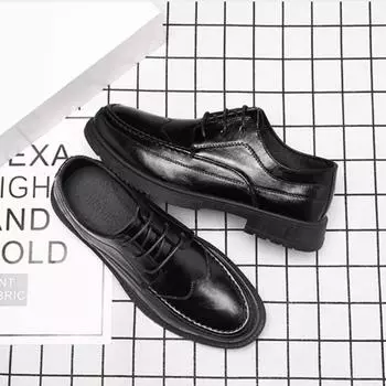 Модные мужские кожаные туфли весна и осень новые универсальные повседневные деловые кожаные туфли мужские туфли на шнуровке с круглым носком 39