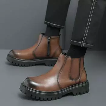 Модные мужские кожаные водонепроницаемые ботинки Chukka на шнуровке, ботинки Oxford, повседневная деловая обувь для работы и отдыха для мужчин 38 коричневый