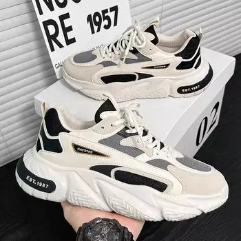 Модные мужские кроссовки 2024 года, новые трендовые сетчатые повседневные спортивные туфли на шнуровке с увеличенной мягкой подошвой и толстой подошвой, универсальные громоздкие кроссовки 39