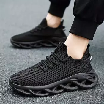 Модные мужские кроссовки для бега, кроссовки, вязаные спортивные спортивные кроссовки с амортизацией для бега, легкая обувь 39 чёрный