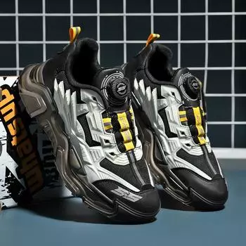 Модные мужские кроссовки для ходьбы Four Seasons Student Sneakers с флуоресцентным верхом для походов и тенниса, мужские повседневные туфли с нескользящей подошвой, размер 39-45 EU39 чёрный