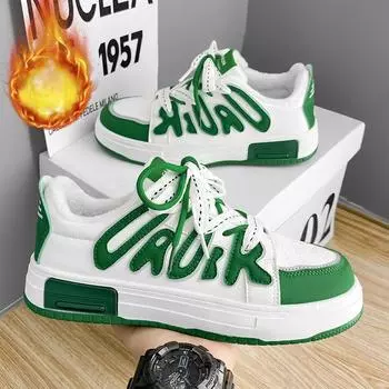 Модные мужские кроссовки для сноуборда, зимние, новые, корейские, бархатные, теплые, хлопковые, молодежные, студенческие, для спорта на открытом воздухе, повседневные, мягкие 39 зелёный