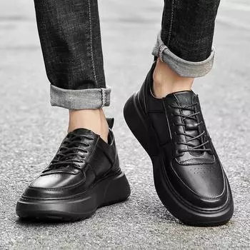 Модные мужские кроссовки из натуральной кожи, классические, черного цвета, универсальный дизайн, удобные для ходьбы и занятий спортом на открытом воздухе, для мужчин, новые 38