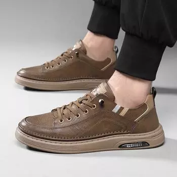Модные мужские кроссовки из натуральной кожи 2024 г. Новое поступление мужской повседневной обуви Высококачественная мужская обувь для ходьбы на открытом воздухе Мужские удобные туфли на плоской подошве 38 чёрный