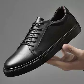Модные мужские кроссовки из натуральной кожи черного цвета, повседневная обувь для лета и осени, мужская мода, новое поступление, ручная работа, обувь для отдыха на открытом воздухе, для прогулок 37 чёрный